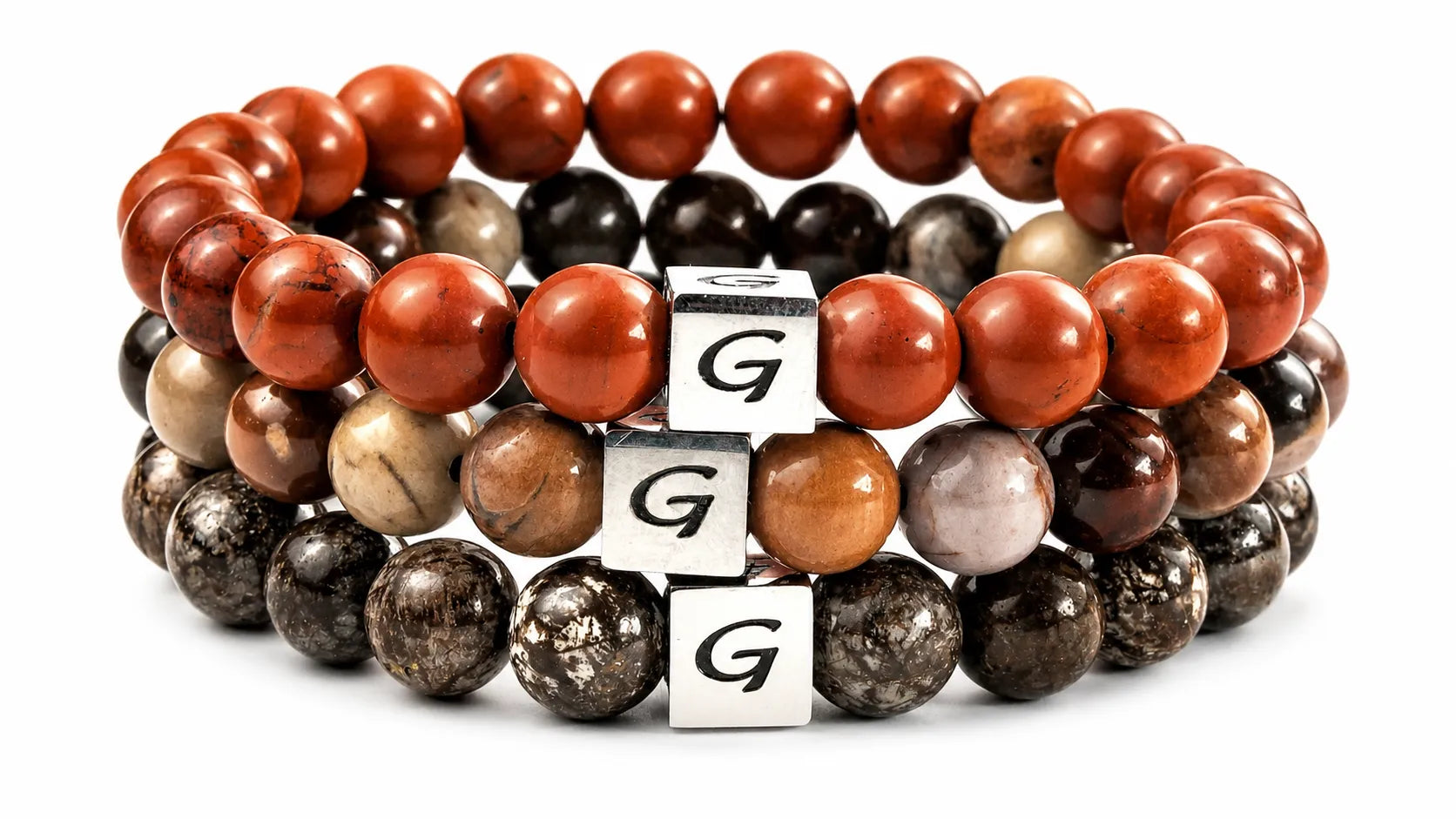 African Red Triple Set natuursteen armband set met drie armbanden