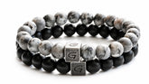 Black & Grey Combo Set natuursteen armband set met twee armbanden