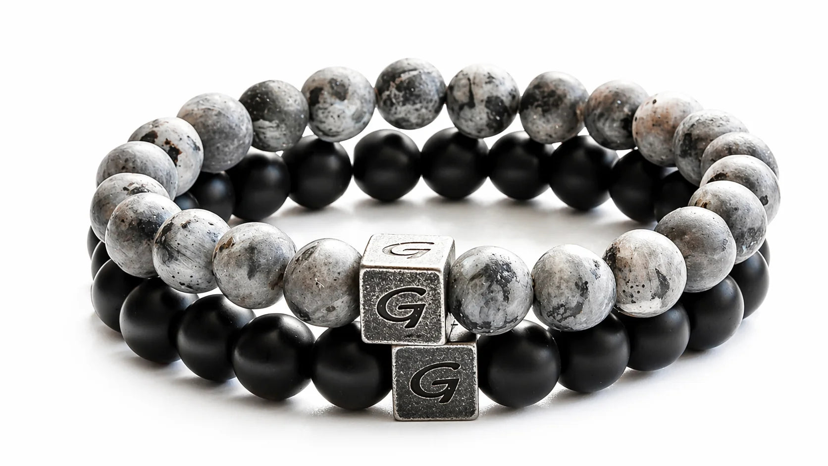 Black & Grey Combo Set natuursteen armband set met twee armbanden