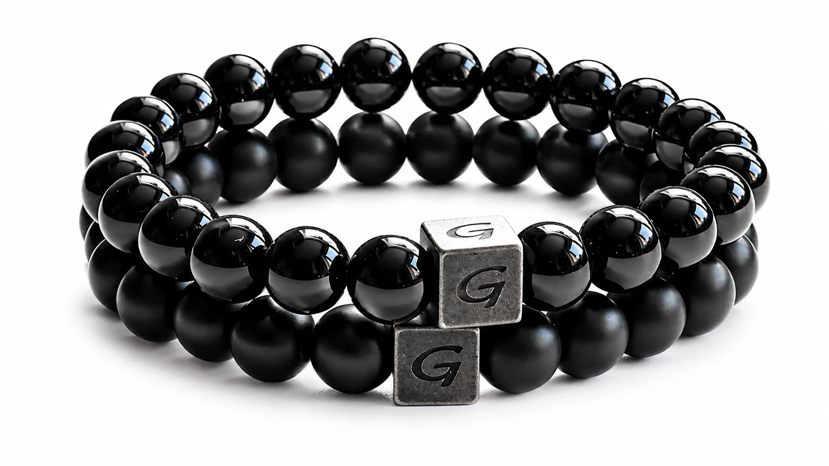 Black Combo Set natuursteen armband set met twee armbanden