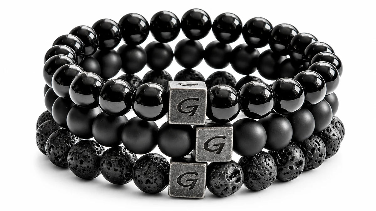 Black Triple Set natuursteen armband set met drie armbanden