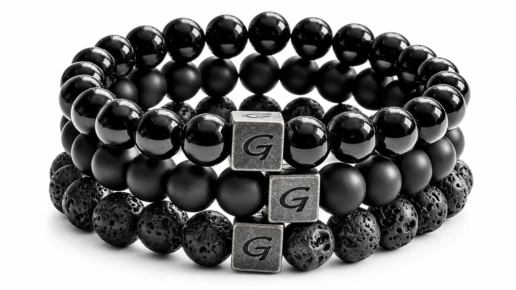 Black Triple Set natuursteen armband set met drie armbanden