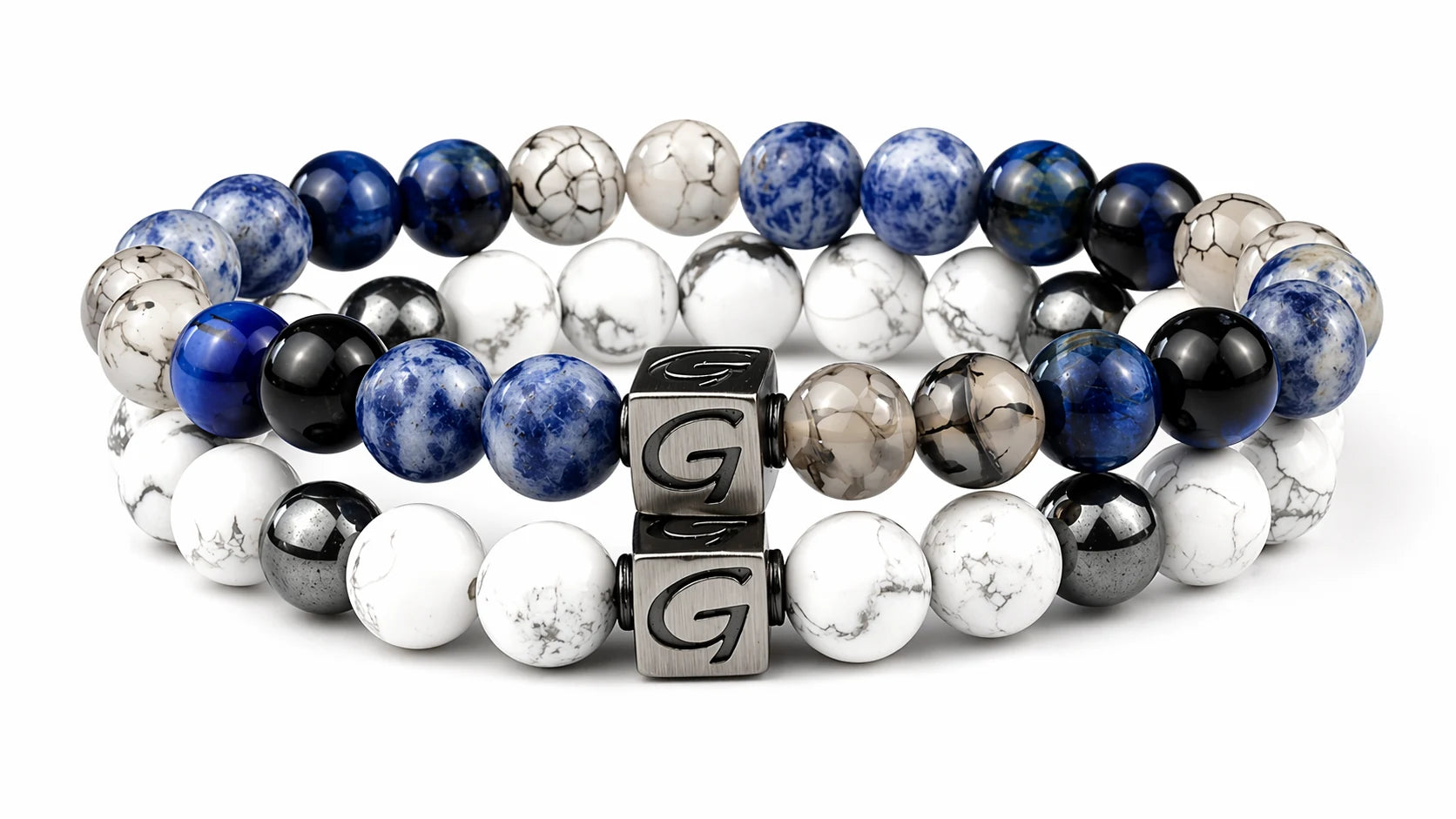 Blue Ocean Combo Set natuursteen armband set met twee armbanden