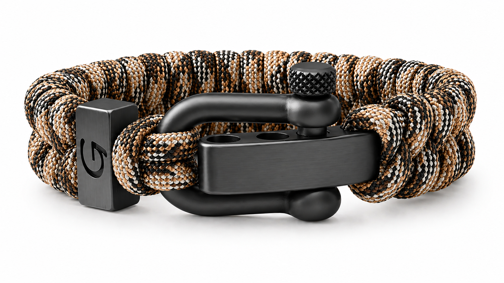 Elegance Striped D-shackle paracord armband in Brown Camo