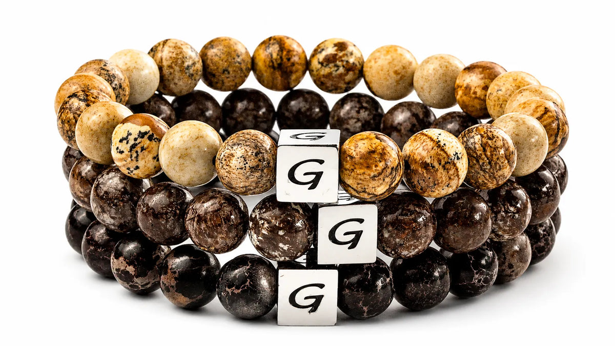 Brown Triple Set natuursteen armband set met drie armbanden