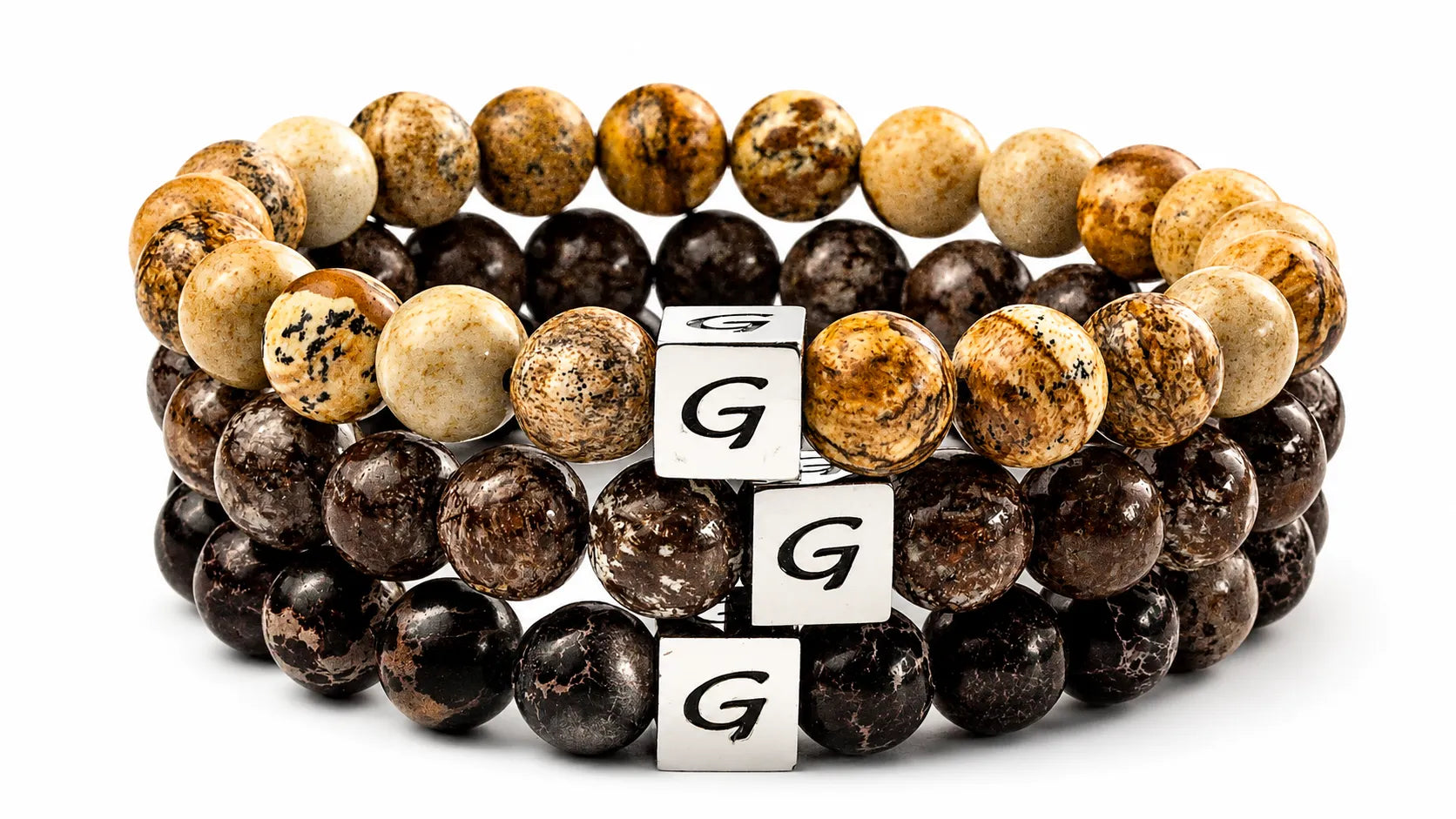 Brown Triple Set natuursteen armband set met drie armbanden