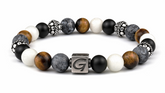 Mountain Cliff Silver armband met natuursteen kralen en zilverkleurige details