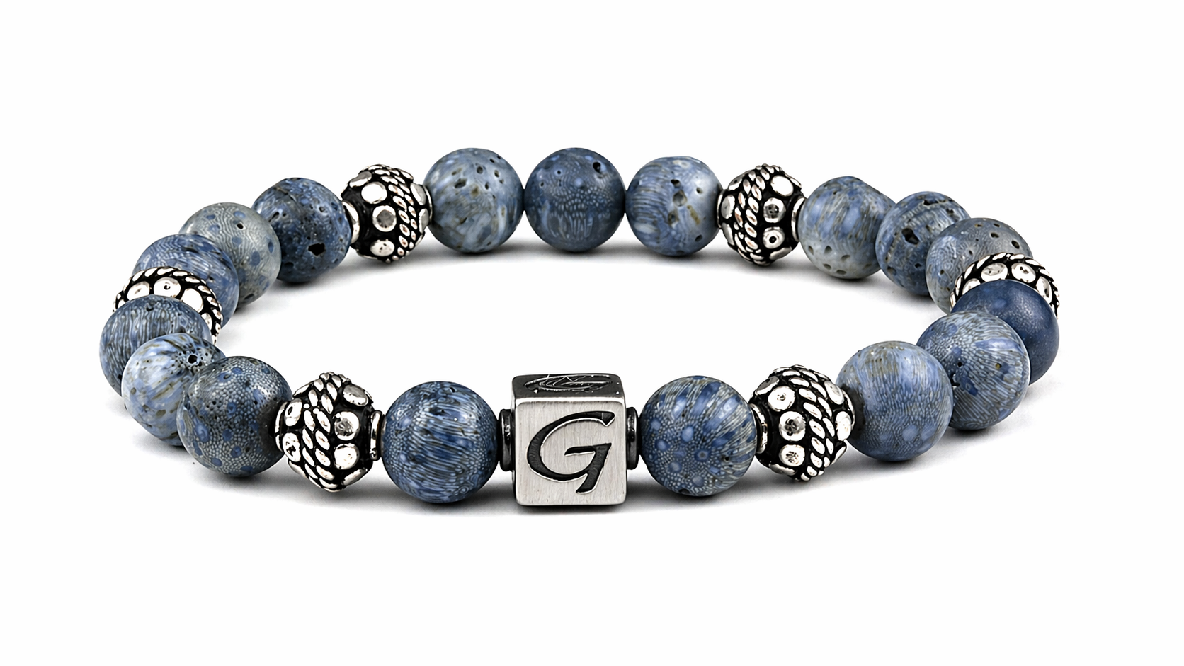 Blue Coral Silver armband met natuursteen kralen en zilverkleurige details
