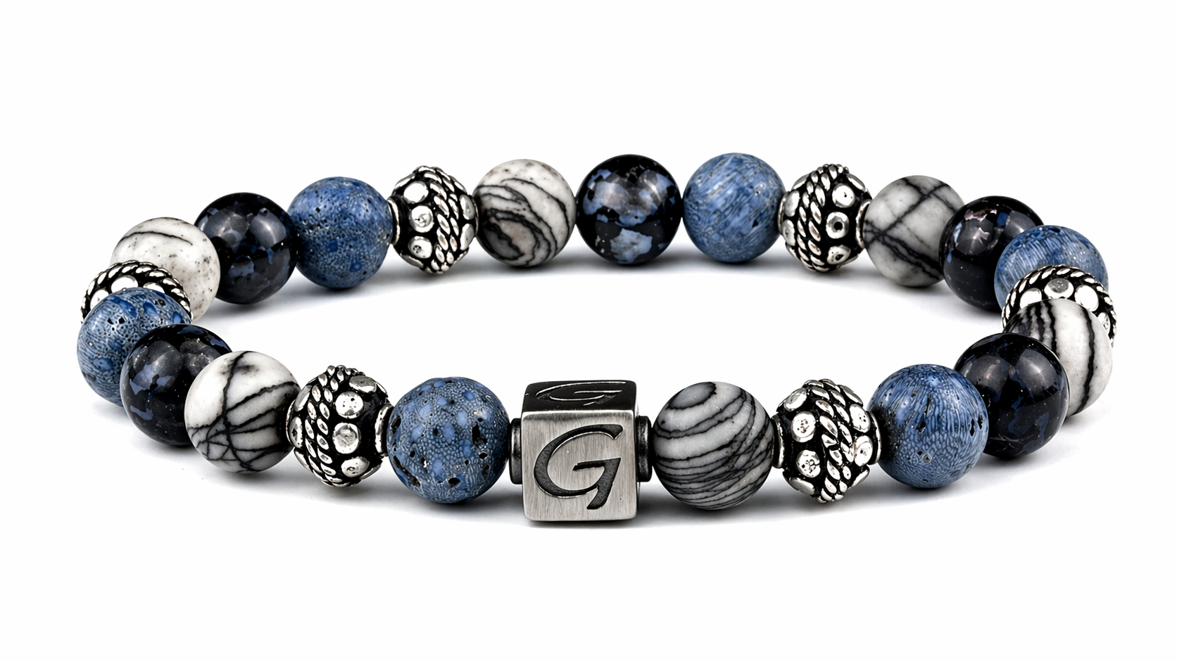 Deep Ocean Silver armband met natuursteen kralen en zilverkleurige details