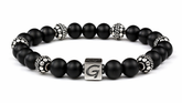 Frosted Black Silver armband met natuursteen kralen en zilverkleurige details