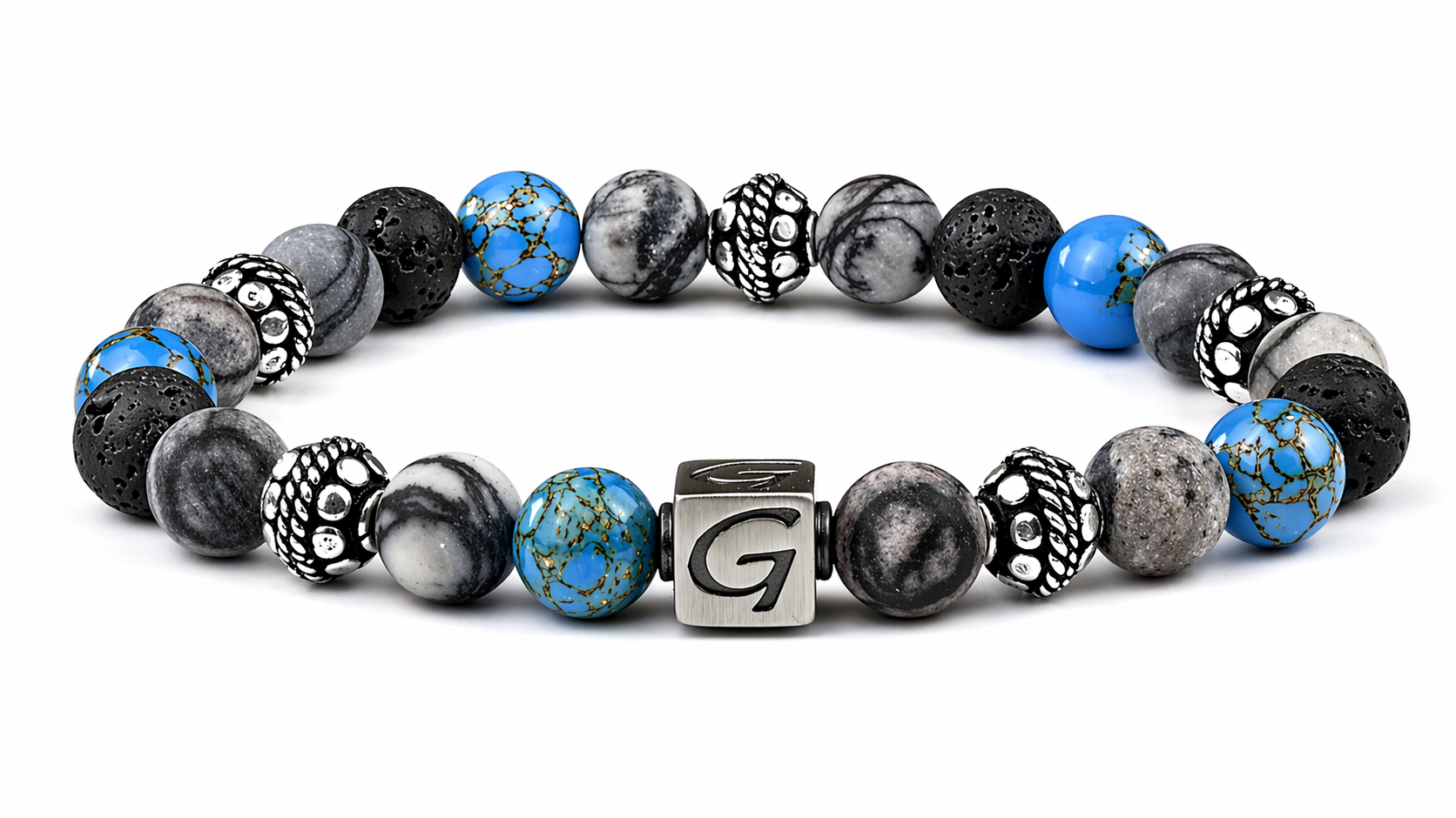 Blue Imperial Silver armband met natuursteen kralen en zilverkleurige details