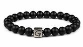 Matte Black armband met natuursteen kralen en RVS Logo