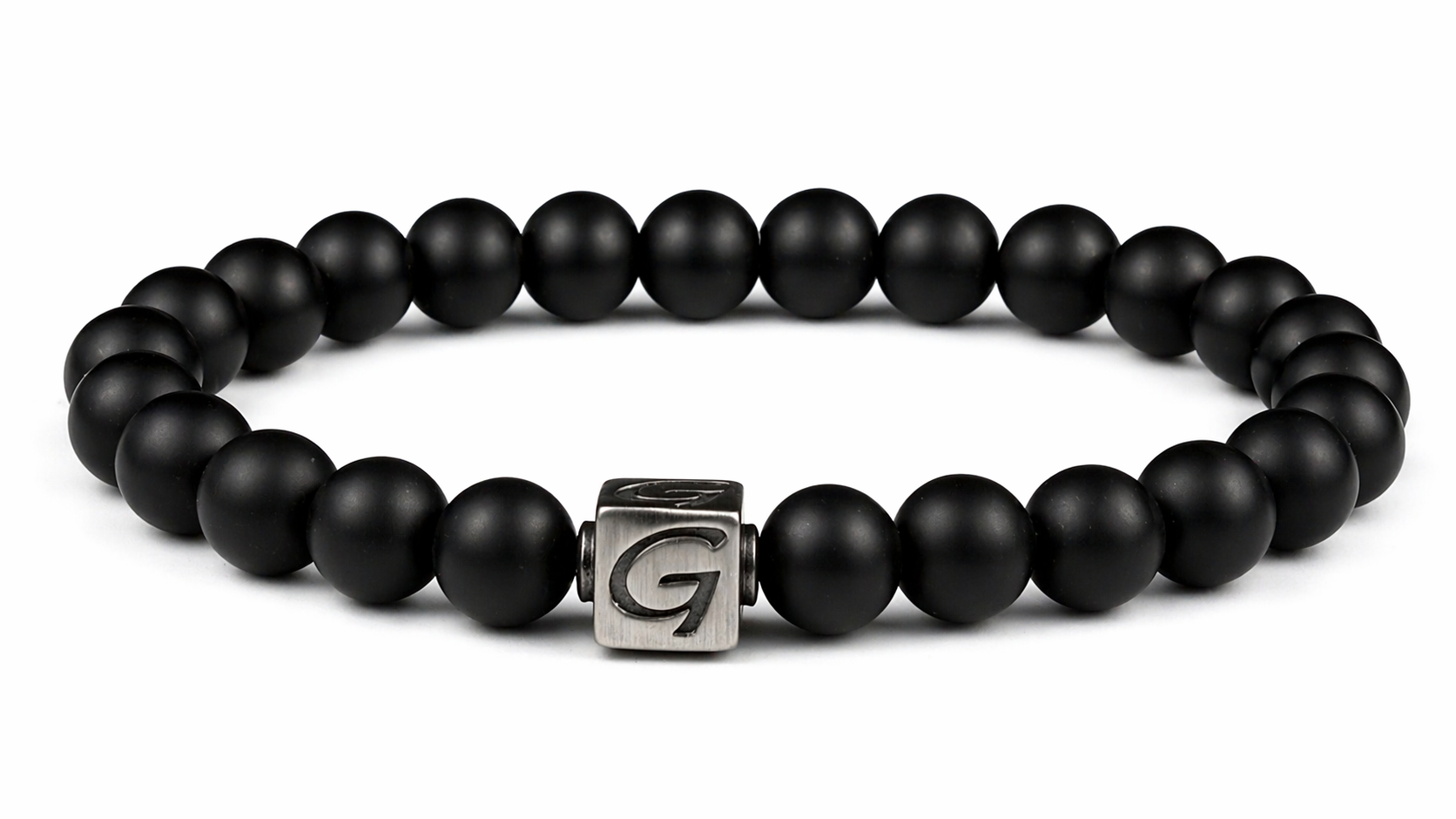 Matte Black armband met natuursteen kralen en RVS Logo