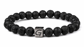 Black Volcanic armband met natuursteen kralen en RVS Logo