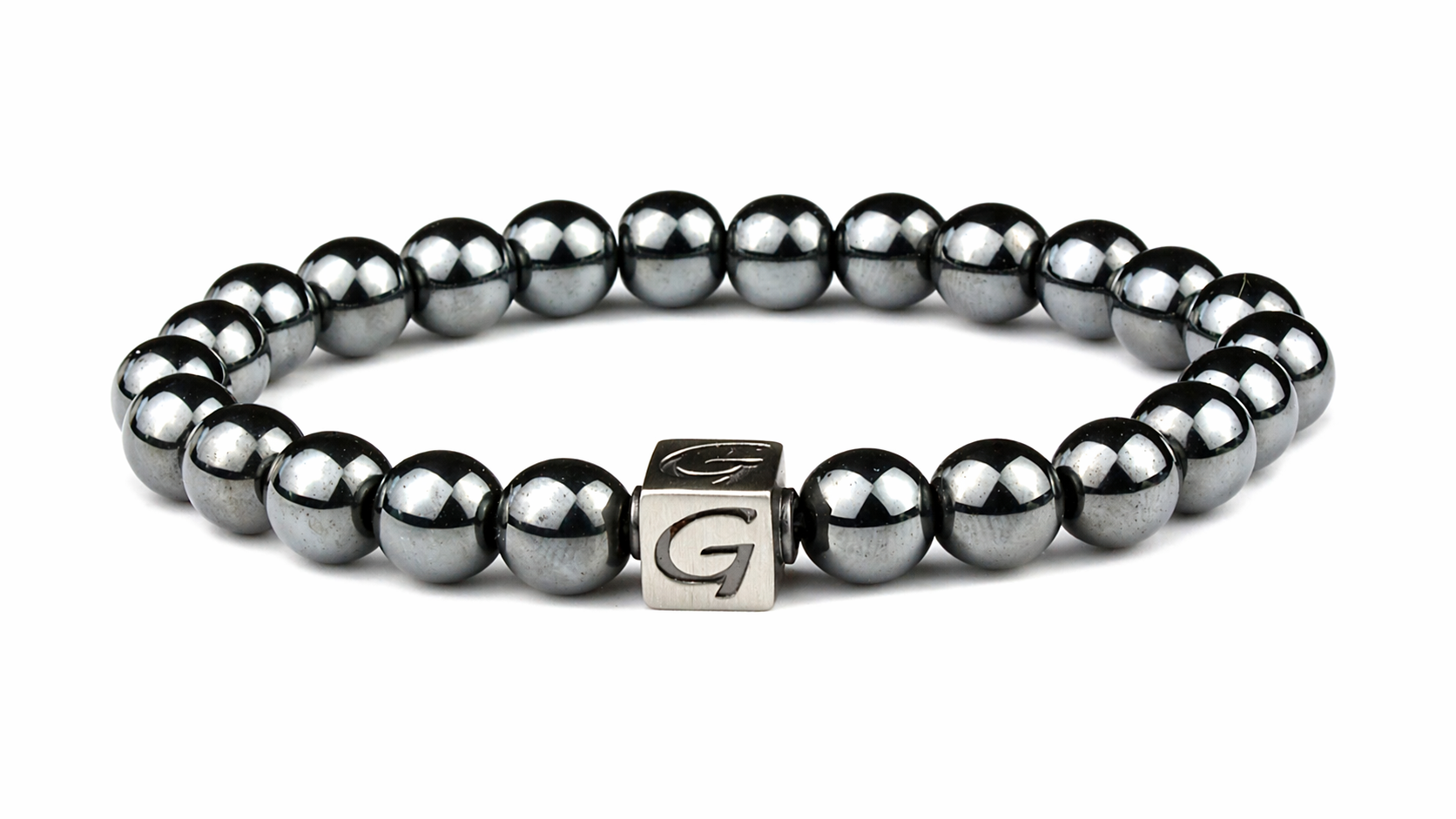 Hemitite armband met natuursteen kralen en RVS Logo
