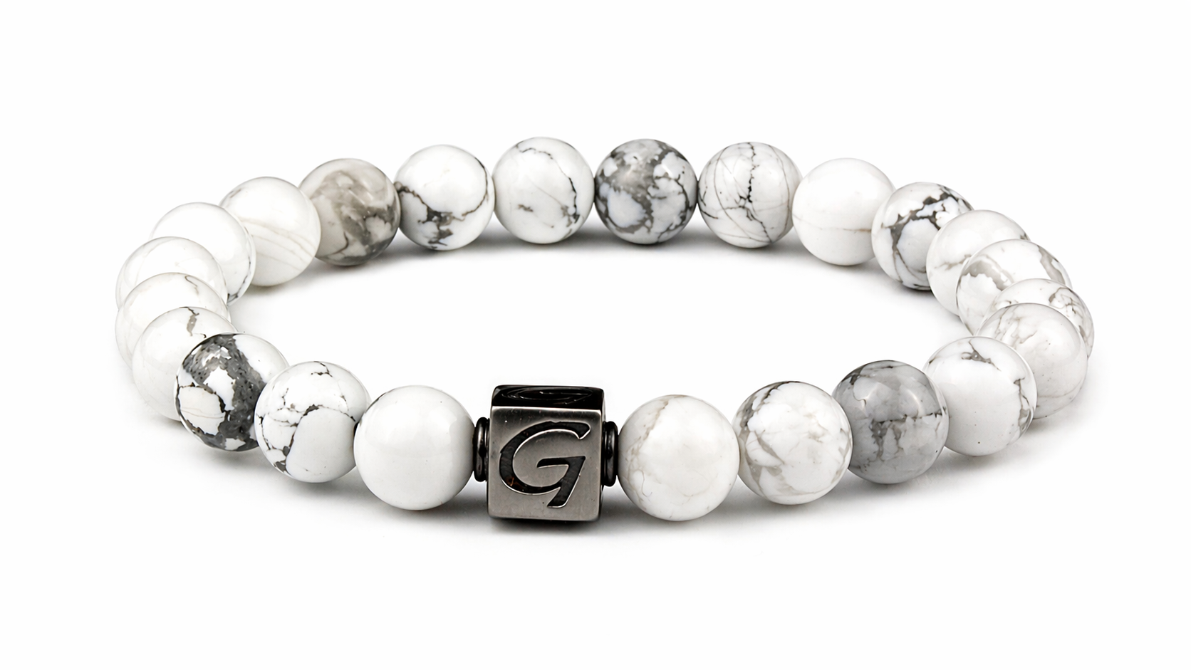 White Marble armband met natuursteen kralen en RVS Logo
