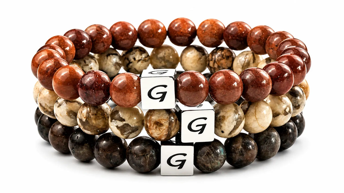 Coffee Triple Set natuursteen armband set met drie armbanden