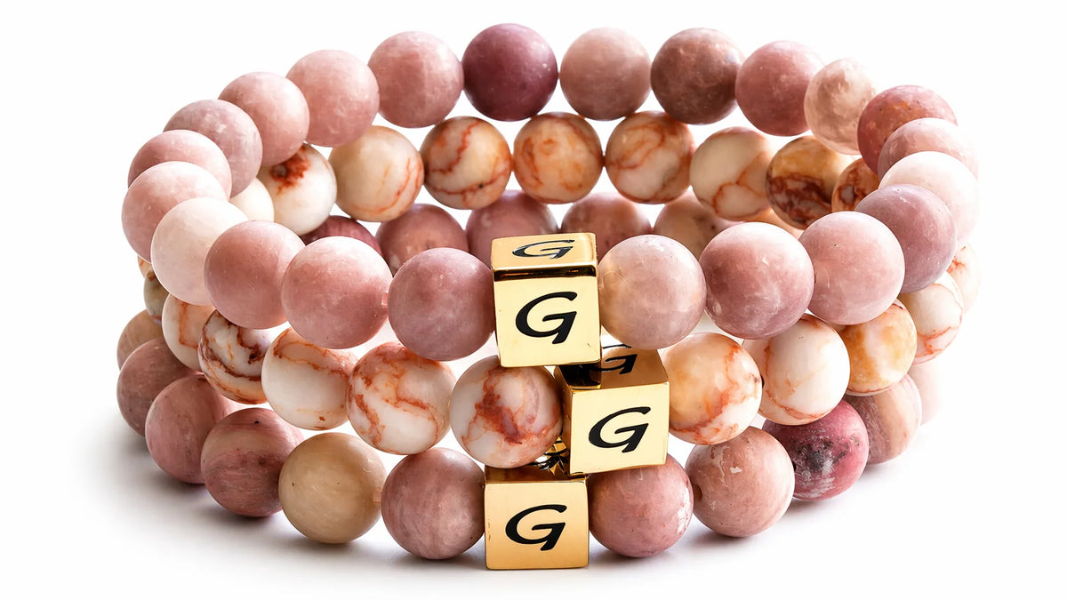 Frosted Pink Triple Set natuursteen armband set met drie armbanden