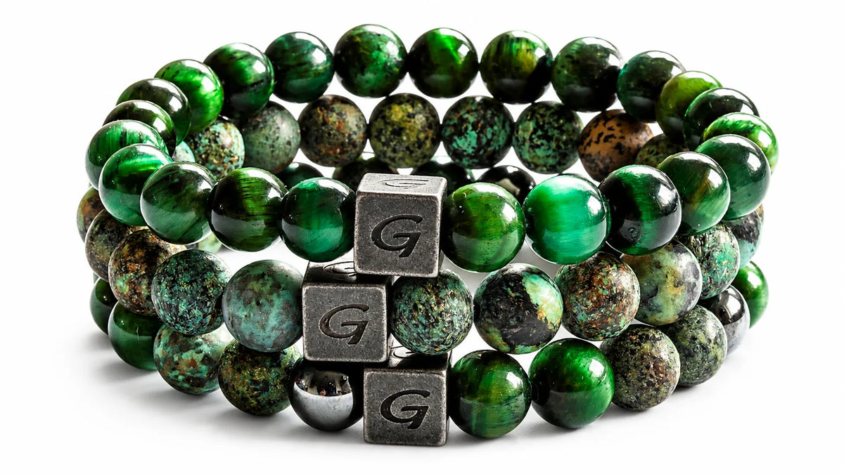 Green Triple Set natuursteen armband set met drie armbanden