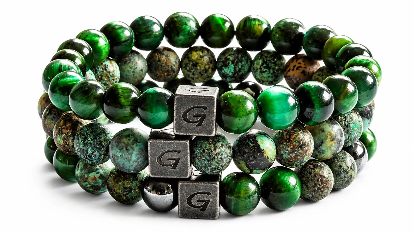 Green Triple Set natuursteen armband set met drie armbanden