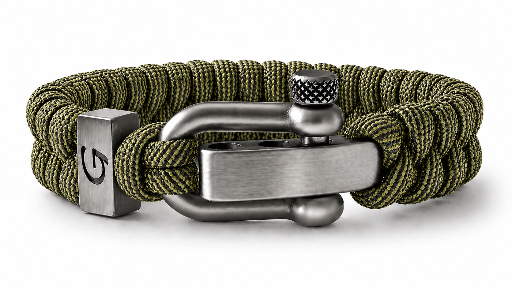 Elegance Striped D-shackle paracord armband in Moss & Black