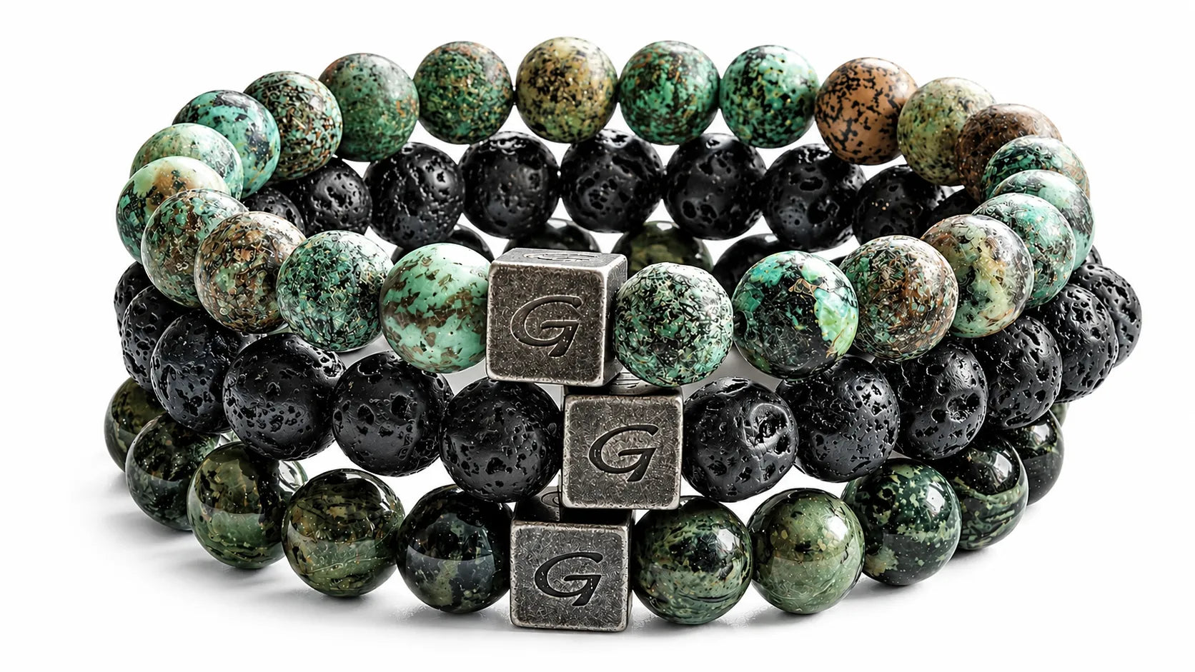 Moss Triple Set natuursteen armband set met drie armbanden