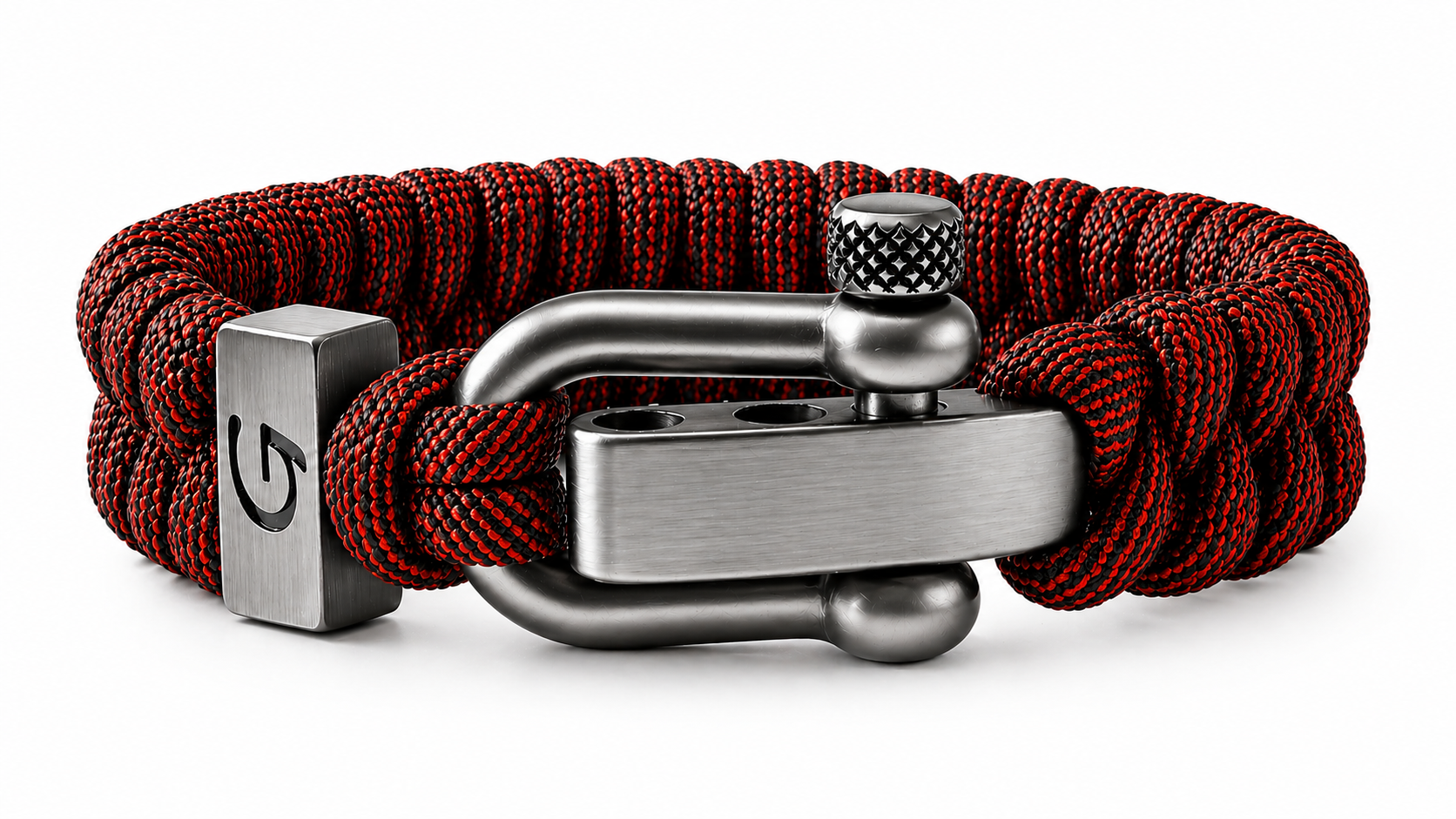 Elegance Striped D-shackle paracord armband in Red & Black