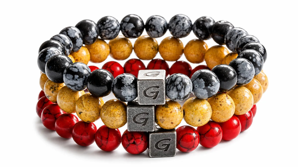 De Rode Duivels Triple Set natuursteen armband set met drie armbanden