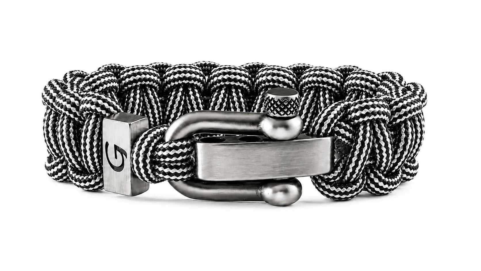 Imperative Striped D-shackle paracord armband in Silver & Black