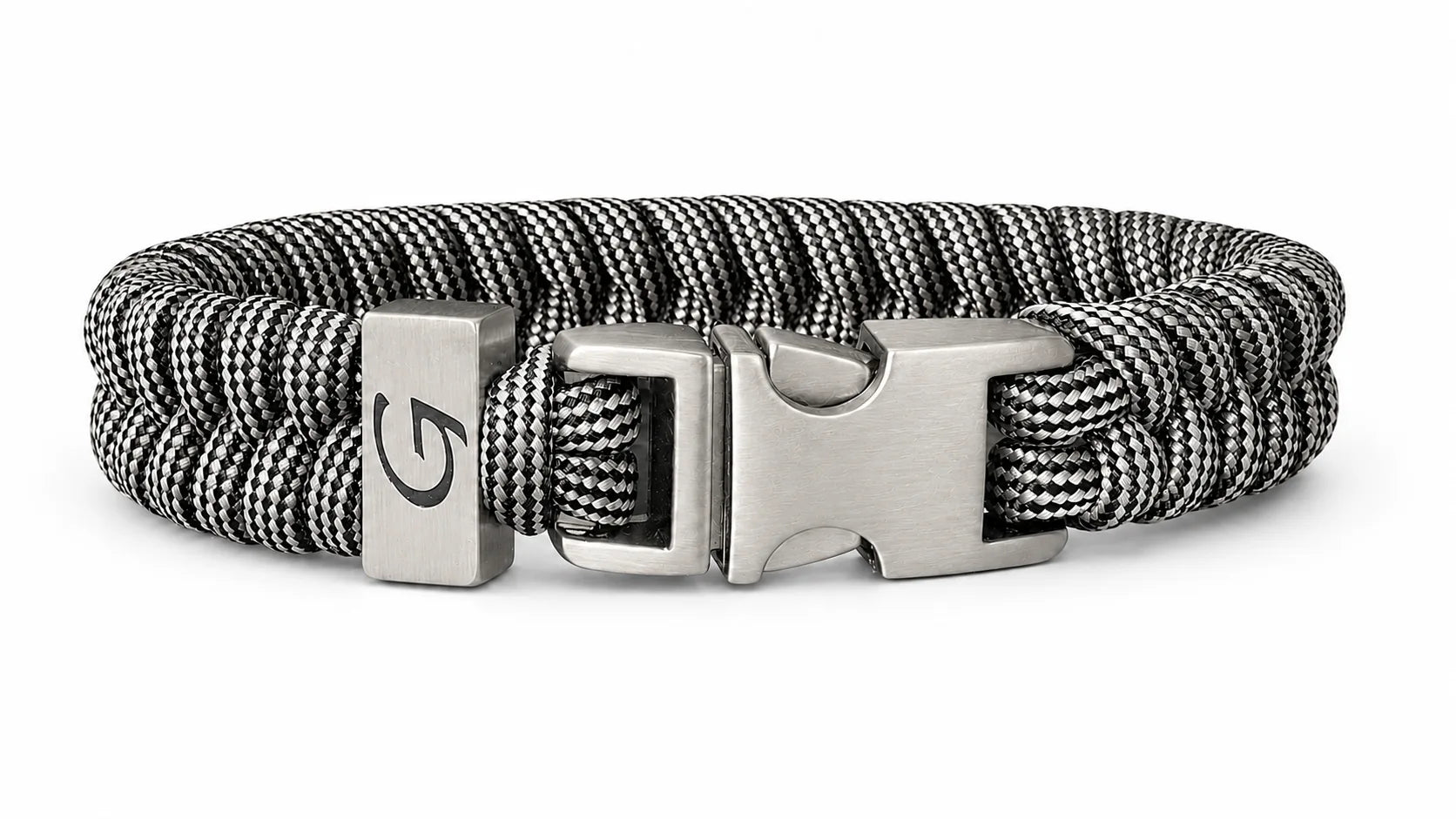 Elegance Striped Buckle paracord armband in Silver Grey & Black