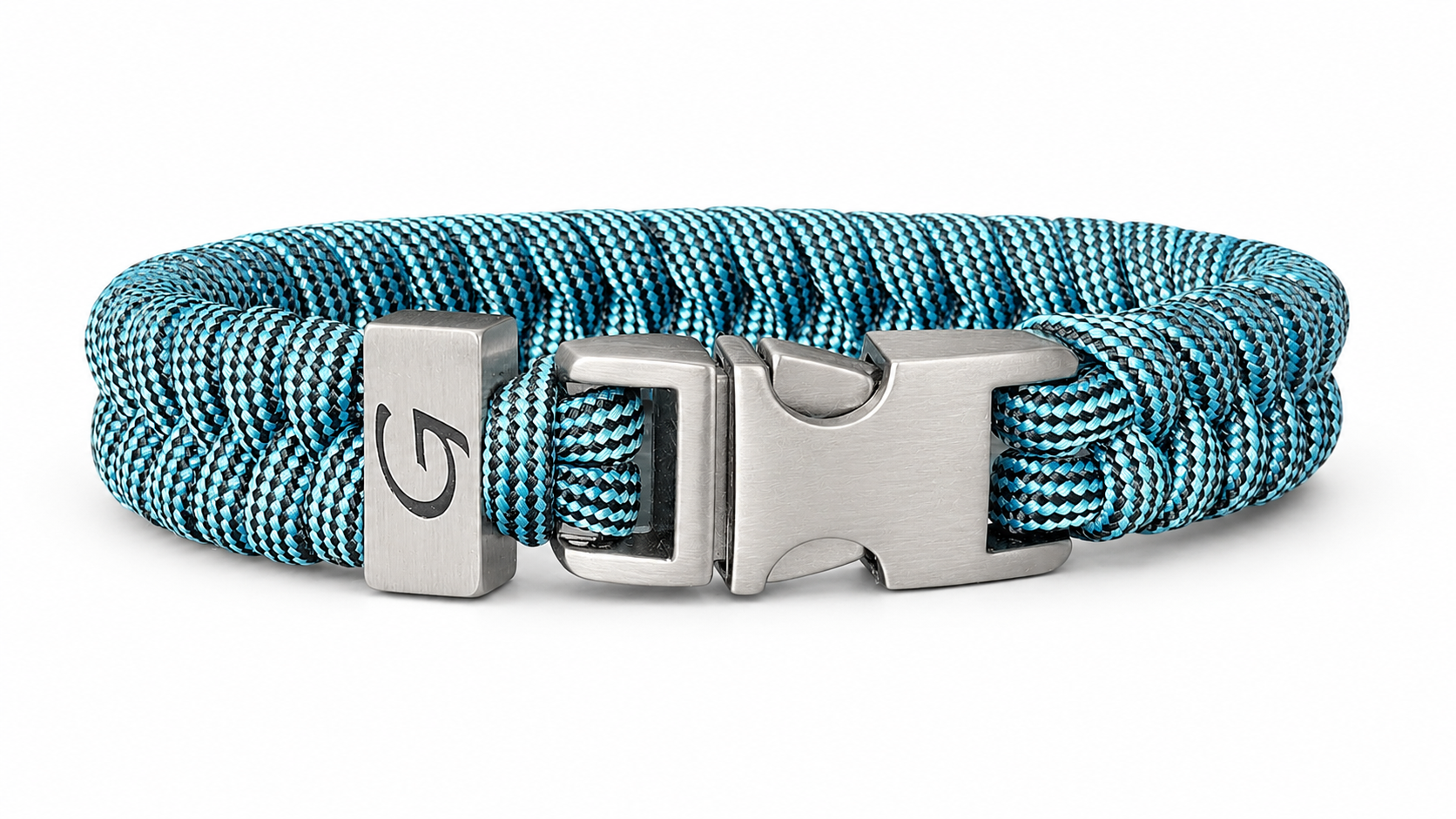 Elegance Striped Buckle paracord armband in Turquoise & Black