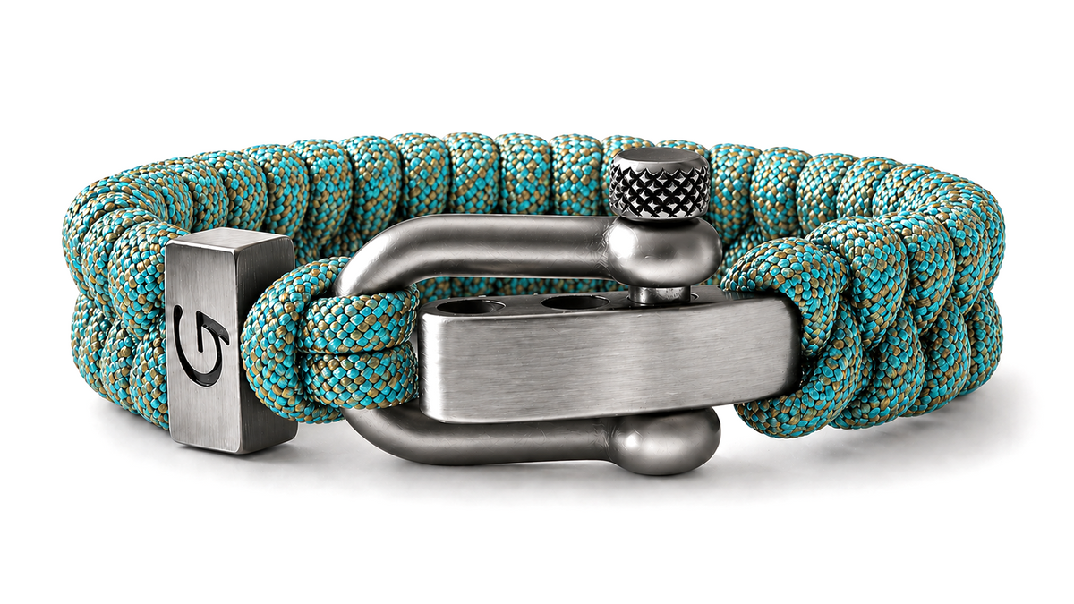 Elegance Striped D-shackle paracord armband in Turquoise & Gold