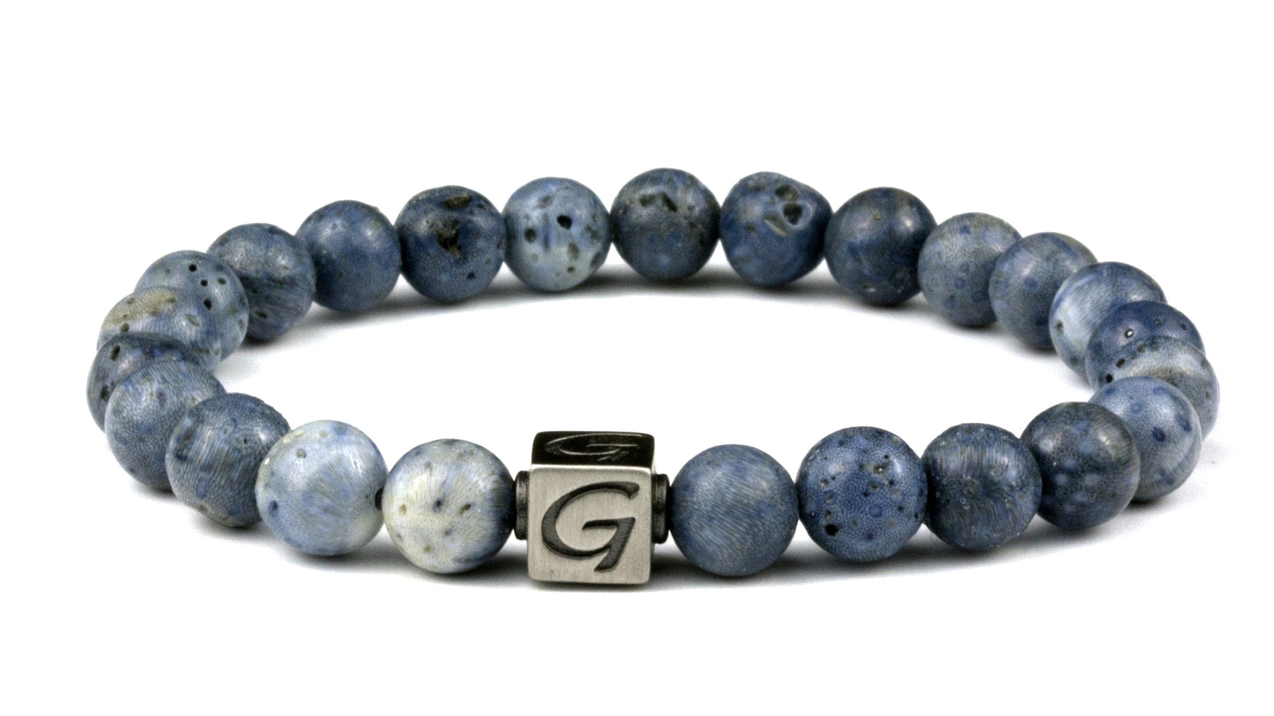 Blue Coral armband met natuursteen kralen en RVS Logo