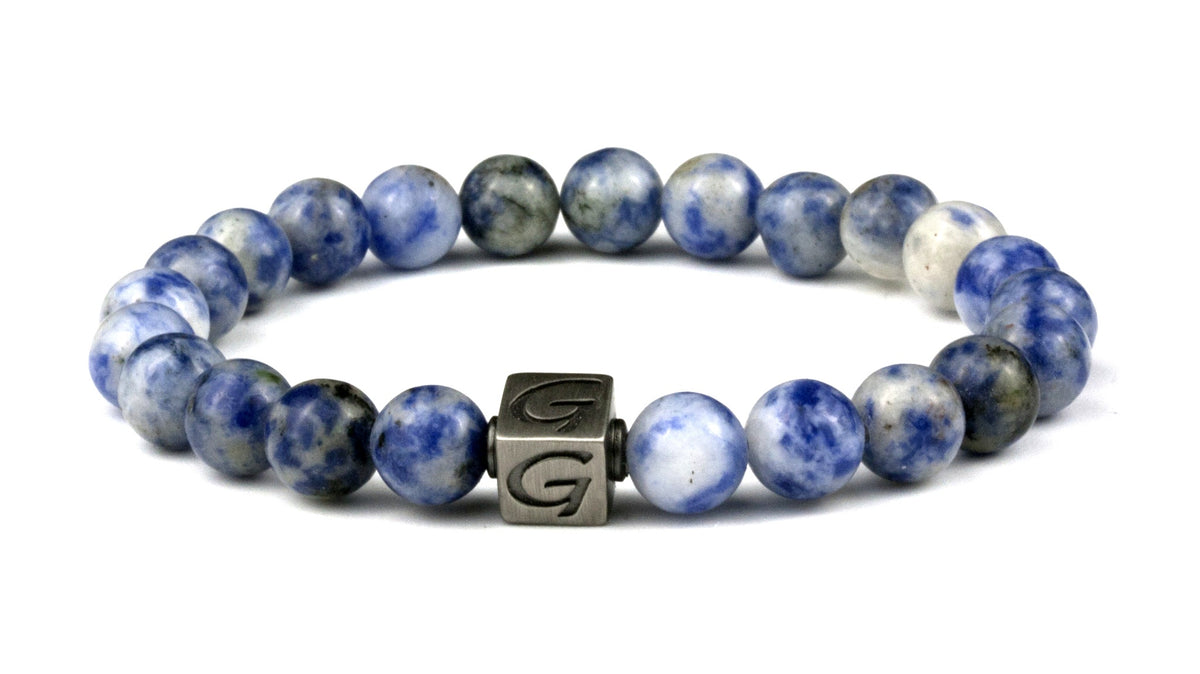 Delfts Blue armband met natuursteen kralen en RVS Logo
