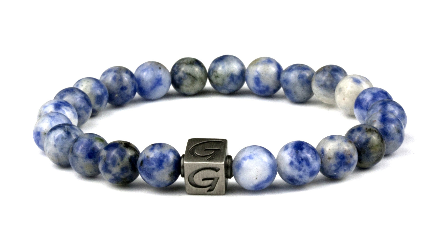Delfts Blue armband met natuursteen kralen en RVS Logo