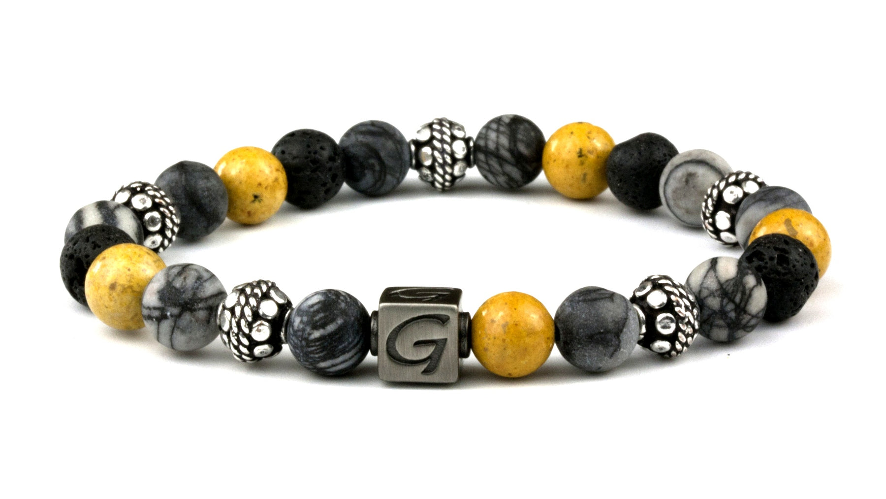 Bumble Bee Silver armband met natuursteen kralen en zilverkleurige details