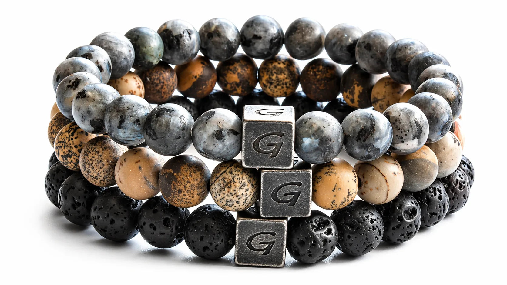 Earth Triple Set natuursteen armband set met drie armbanden