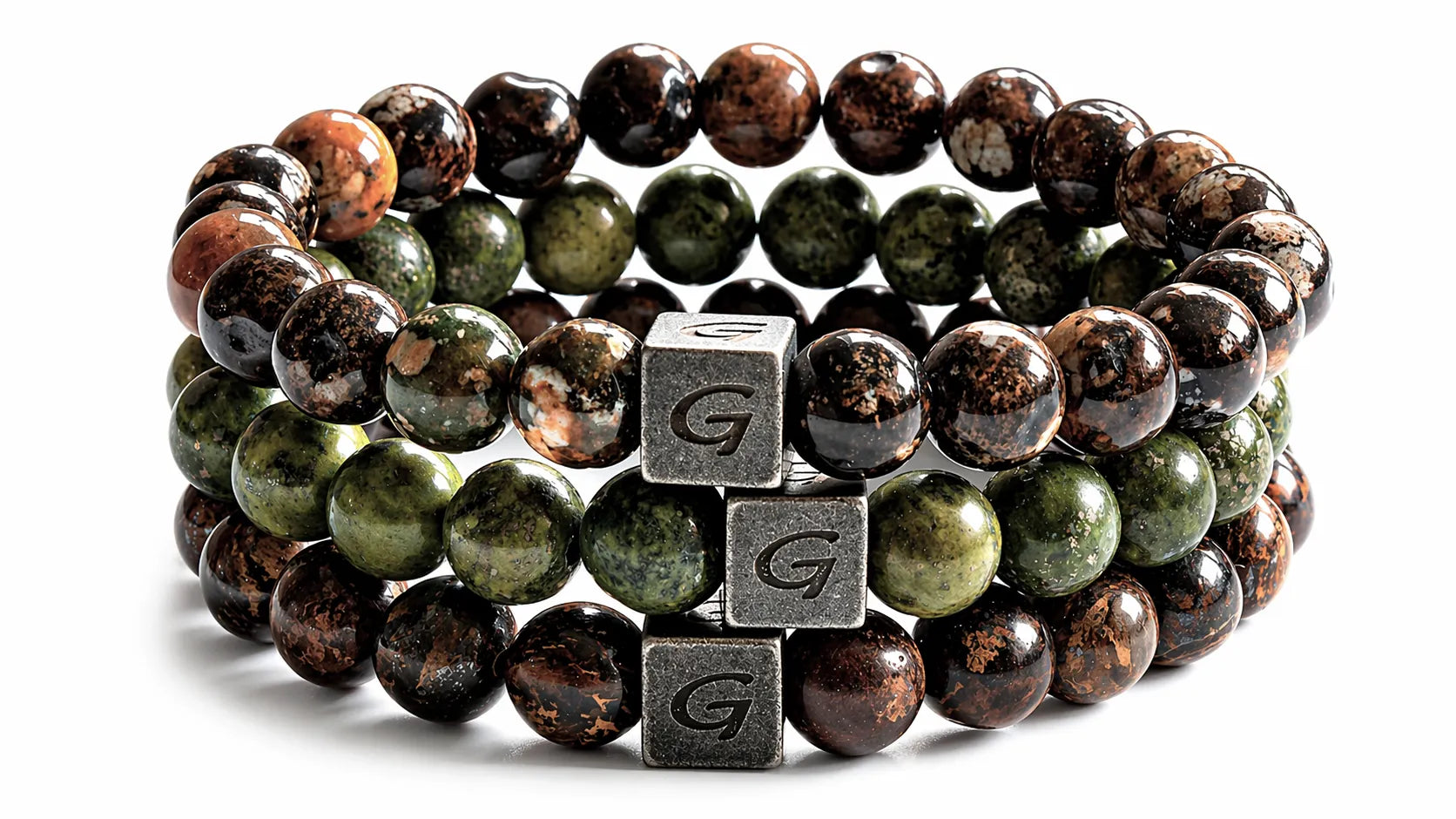 Forest triple Set natuursteen armband set met drie armbanden