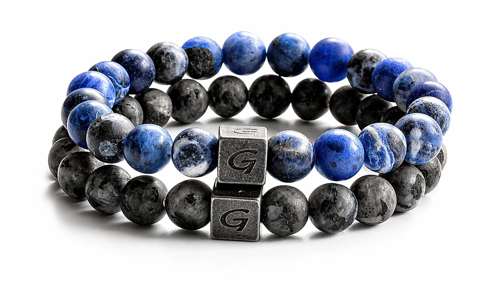 Frosted Blue Combo Set natuursteen armband set met twee armbanden