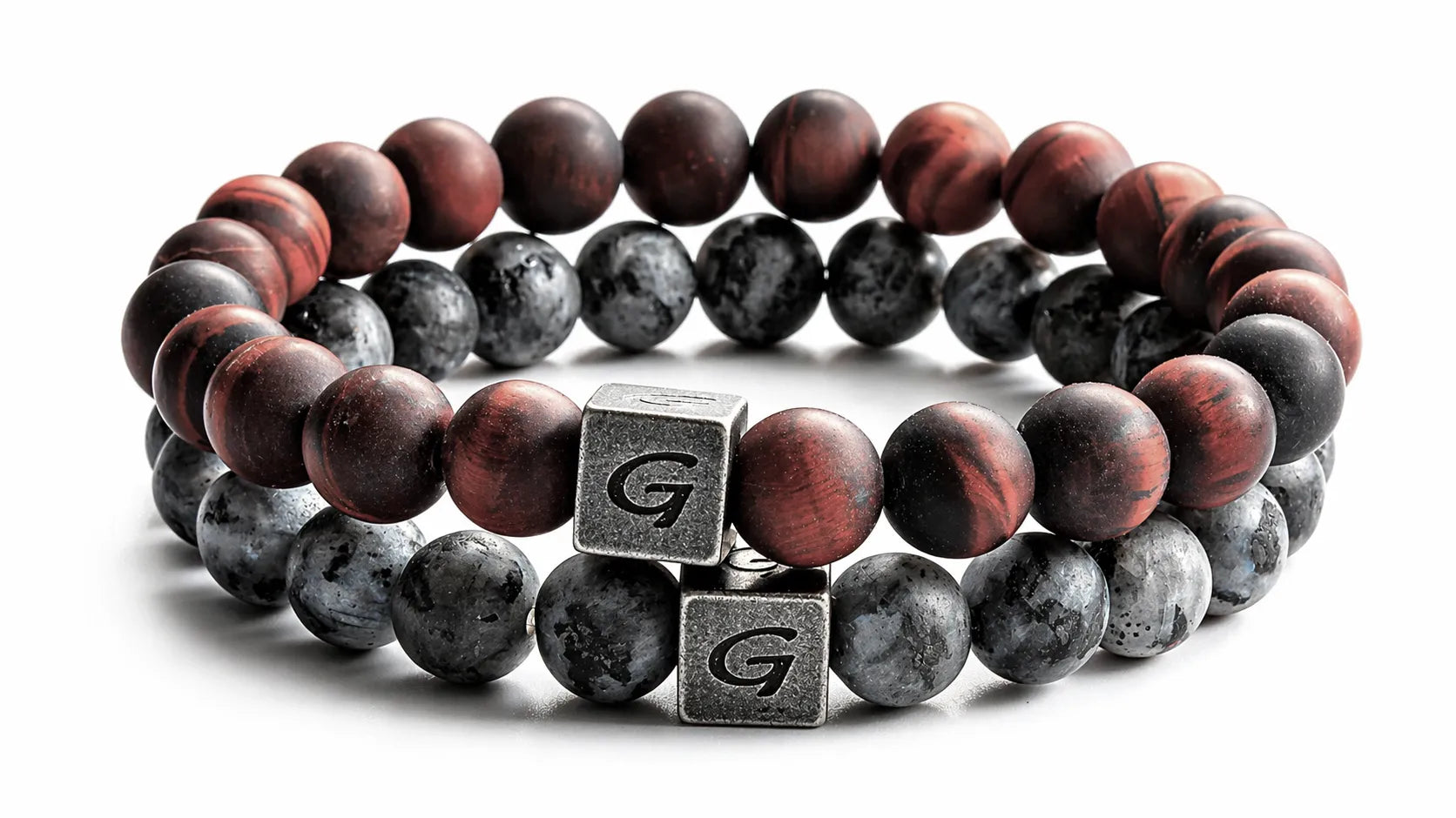 Frosted Red Tiger Combo Set natuursteen armband set met twee armbanden