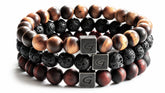 Frosted Tiger eye Triple Set natuursteen armband set met drie armbanden