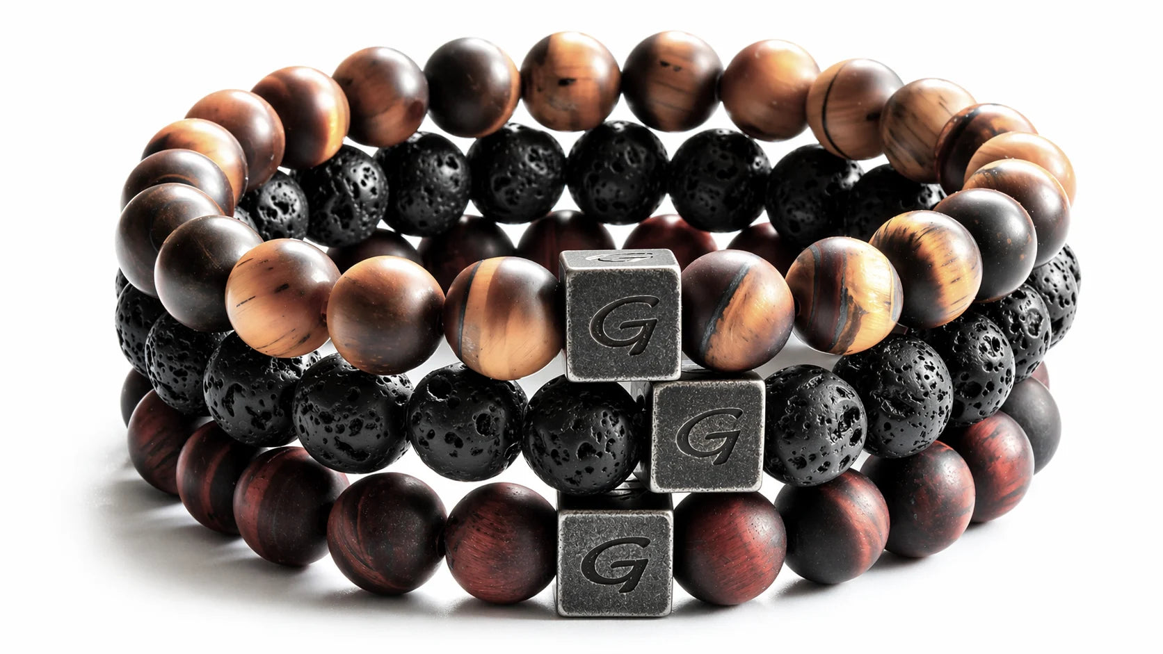Frosted Tiger eye Triple Set natuursteen armband set met drie armbanden