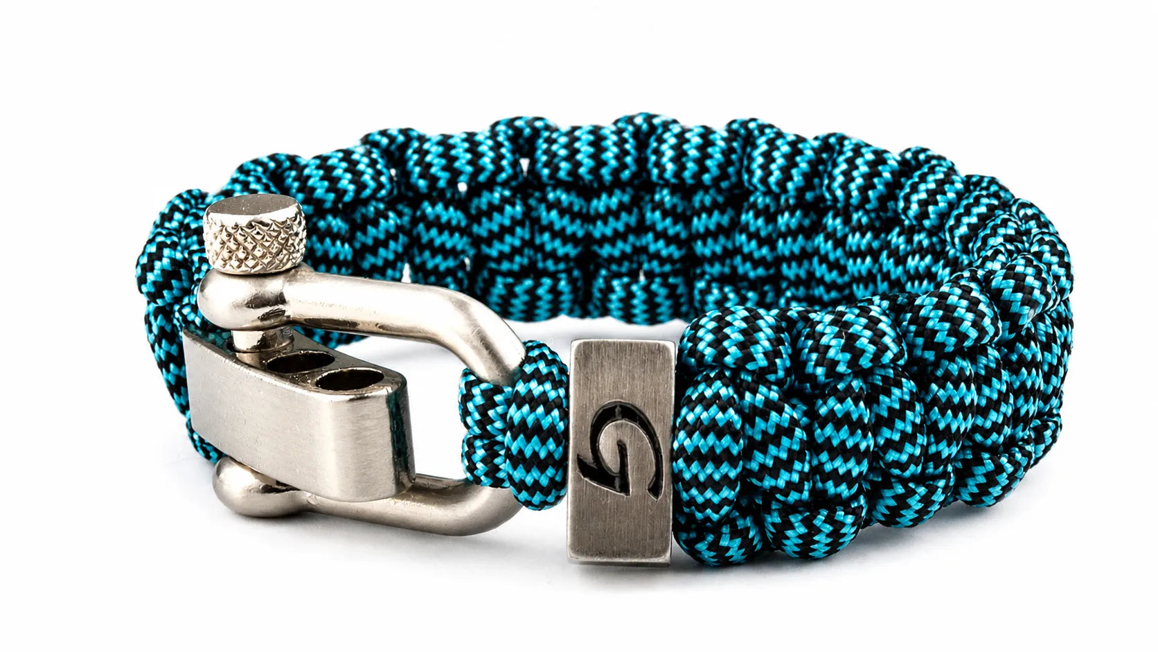 Imperative Classic D-shackle paracord armband in turquoise & black