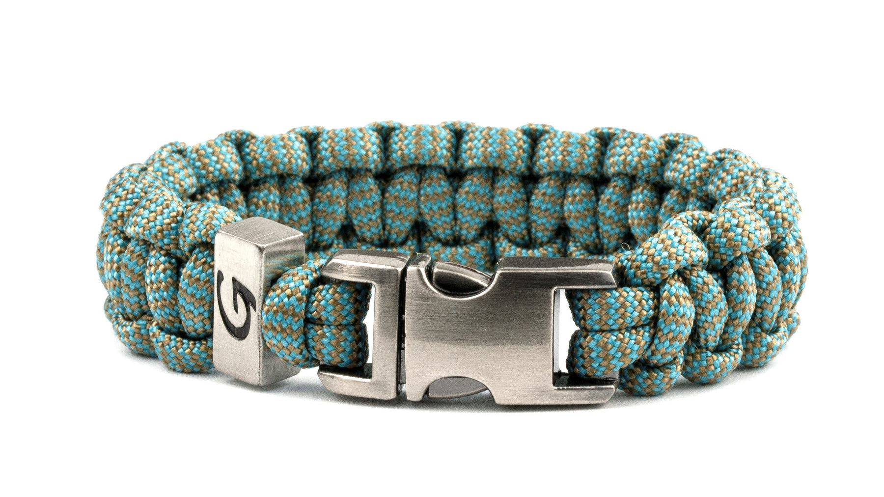Imperative Striped Buckle paracord armband in Turquoise & Gold